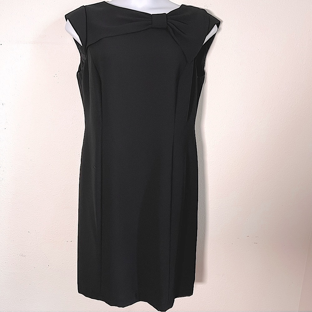 NWOT never worn Tahari Size 16 Little Black Dress with boatneck detail and slit
